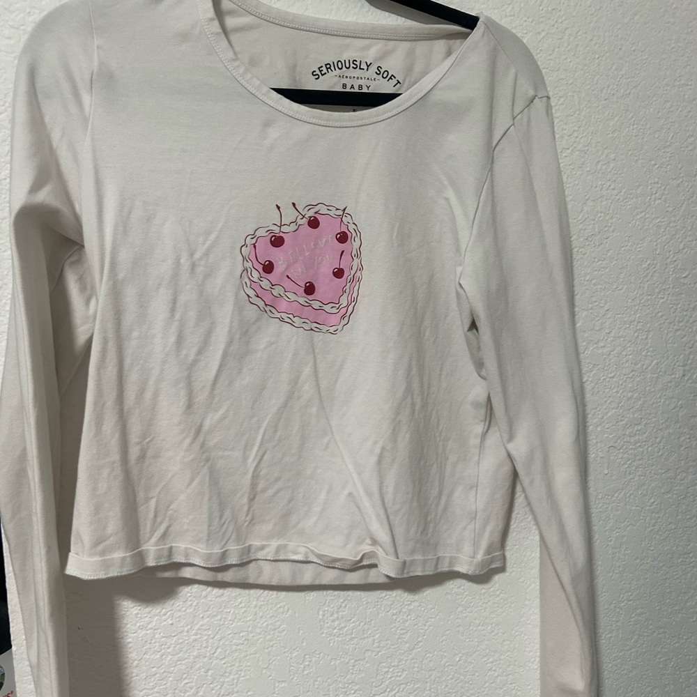 Aeropostale Pink and White Long Sleeve Tee